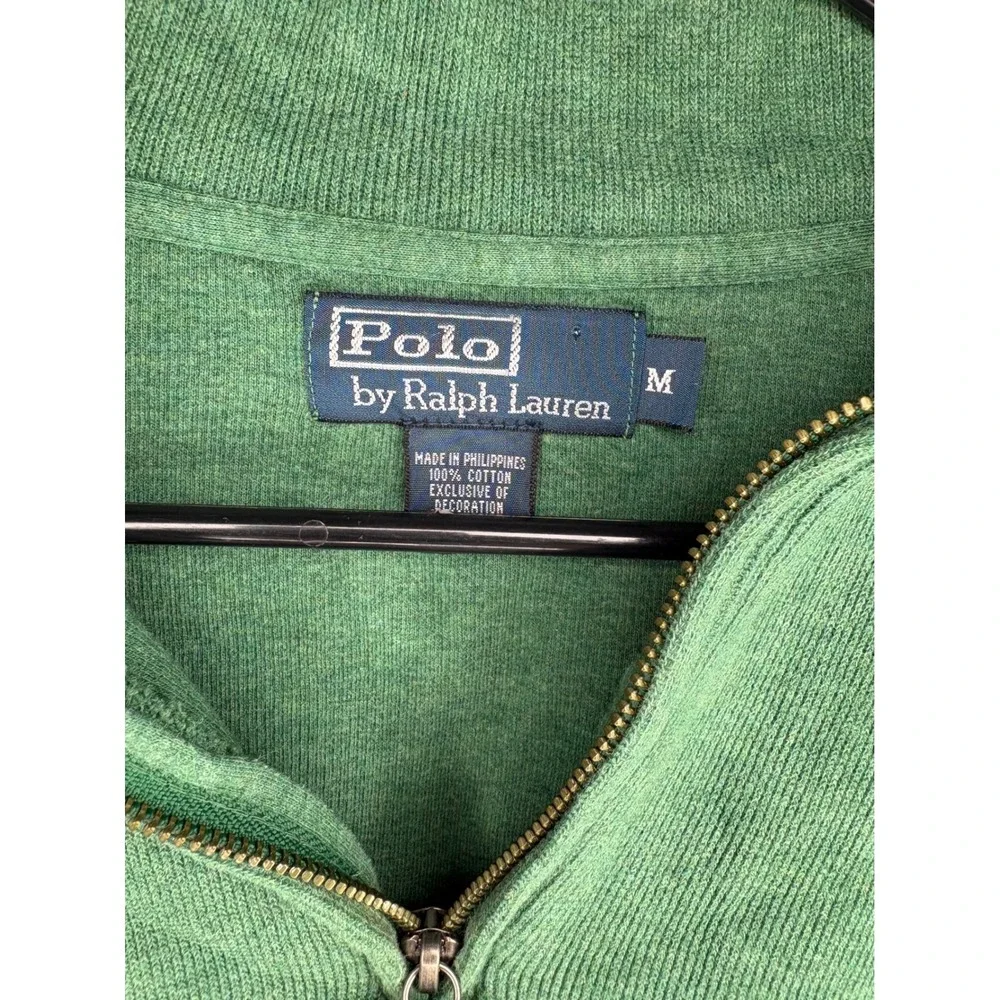 Polo Ralph Lauren Mens Green Cotton Quarter Zip Pullover Sweater Purple Pony M